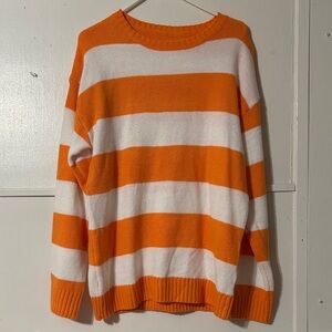 Amazon Orange and White Striped Crew Neck Sweater